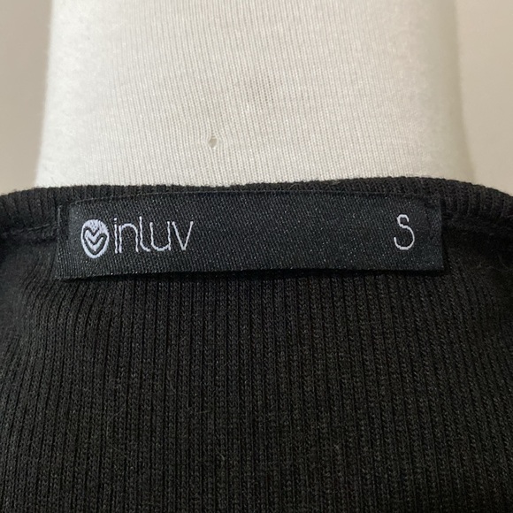 Black Ribbed Button Down Crop Top, Size Small - Picture 6 of 7